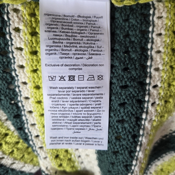 ALIGNE Dax Crochet Striped Short Sleeve Sweater Green Crean XL Organic Cotton - Picture 14 of 16